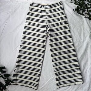 J. Crew Dark Blue White Striped Wide Leg Pants Elastic Waist 2 Front Pockets